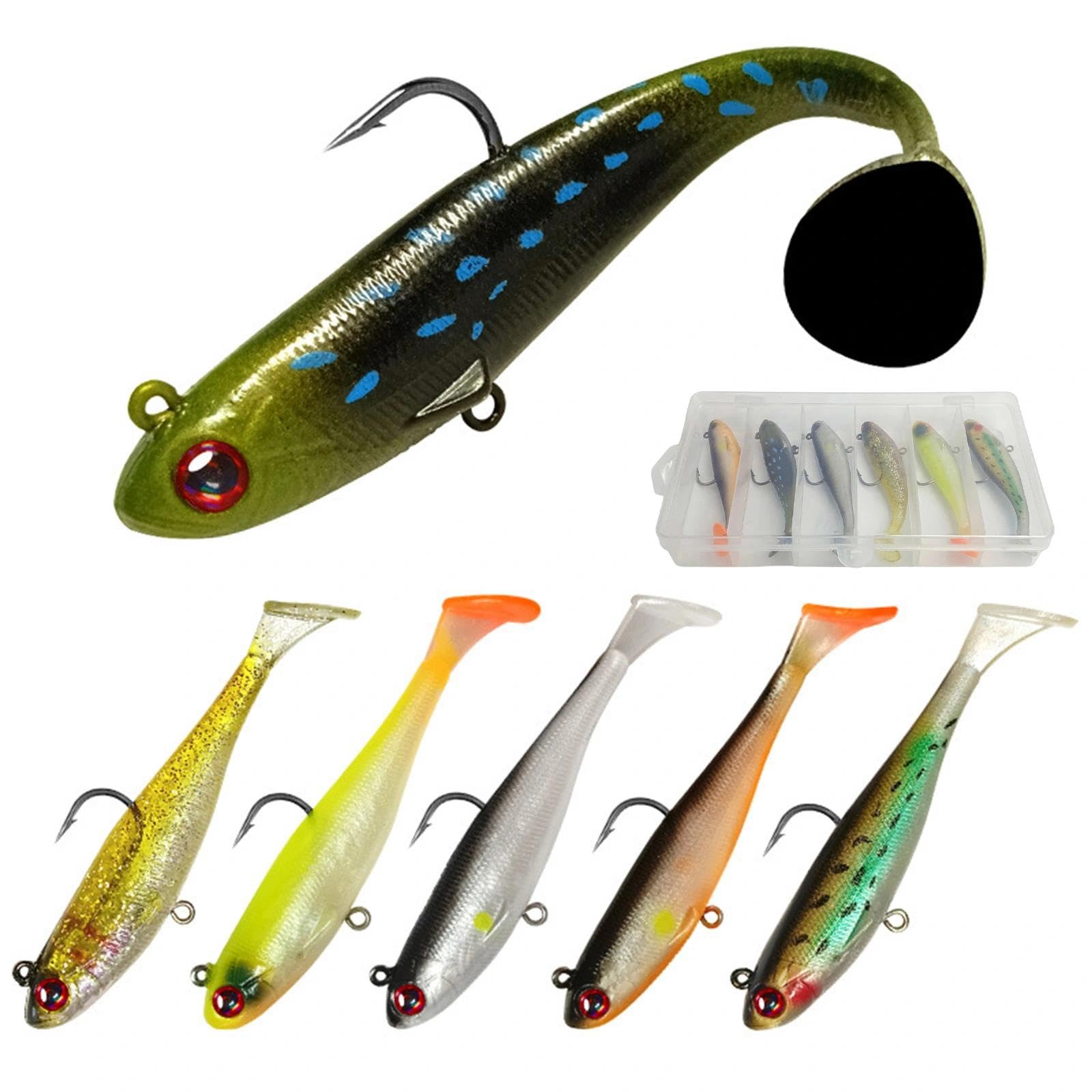 6 Piezas Señuelos de Pesca Goma Suave Señuelos con Anzuelos Artificiales de Pesca 9 cm Señuelos Pesca Mar 3D Cebos de Pesca Paddle Tail Señuelos para Lubina Lucio Carpa Trucha (12,5 g)