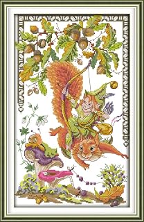 Cross Stitch Kits, Squirrels and Elves Awesocrafts Easy Patterns Cross Stitching Embroidery Kit Supplies Christmas Gifts, Stamped or Counted (Squirrels, Counted)