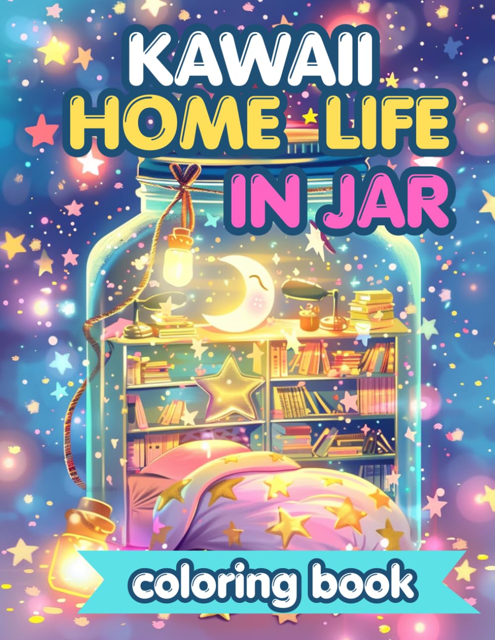 Kawaii Home Life in a Jar Coloring Book: 50 Cute and Cozy Miniature Featuring Adorable Rooms, Tiny Shops, Magical Details, Plants, Whimsical Everyday Scenes for Teens and Adults