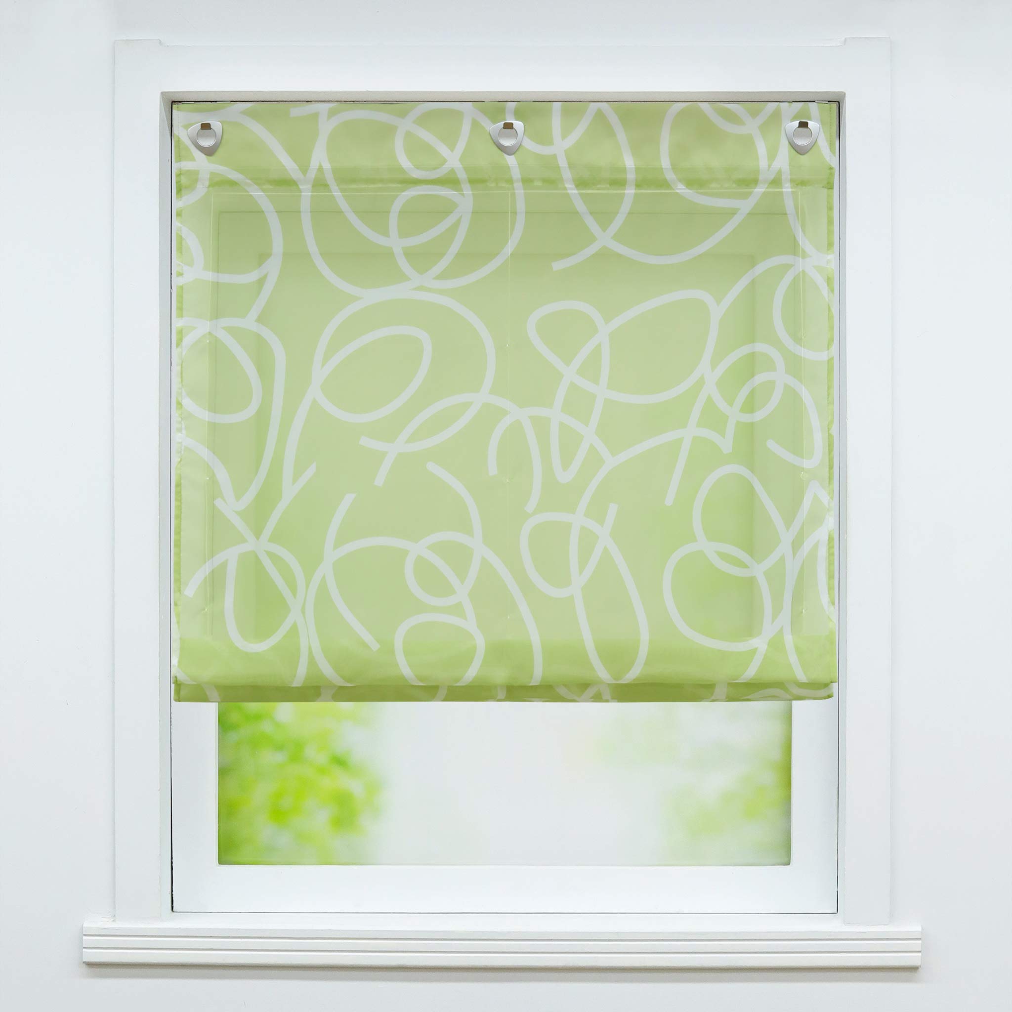 Joyswahl Store Bateau à œillets Transparent avec Impression « Minna » Rideau à fenêtre avec Crochet de Suspension sans perçage, Polyester, Vert, BxH 120x140cm