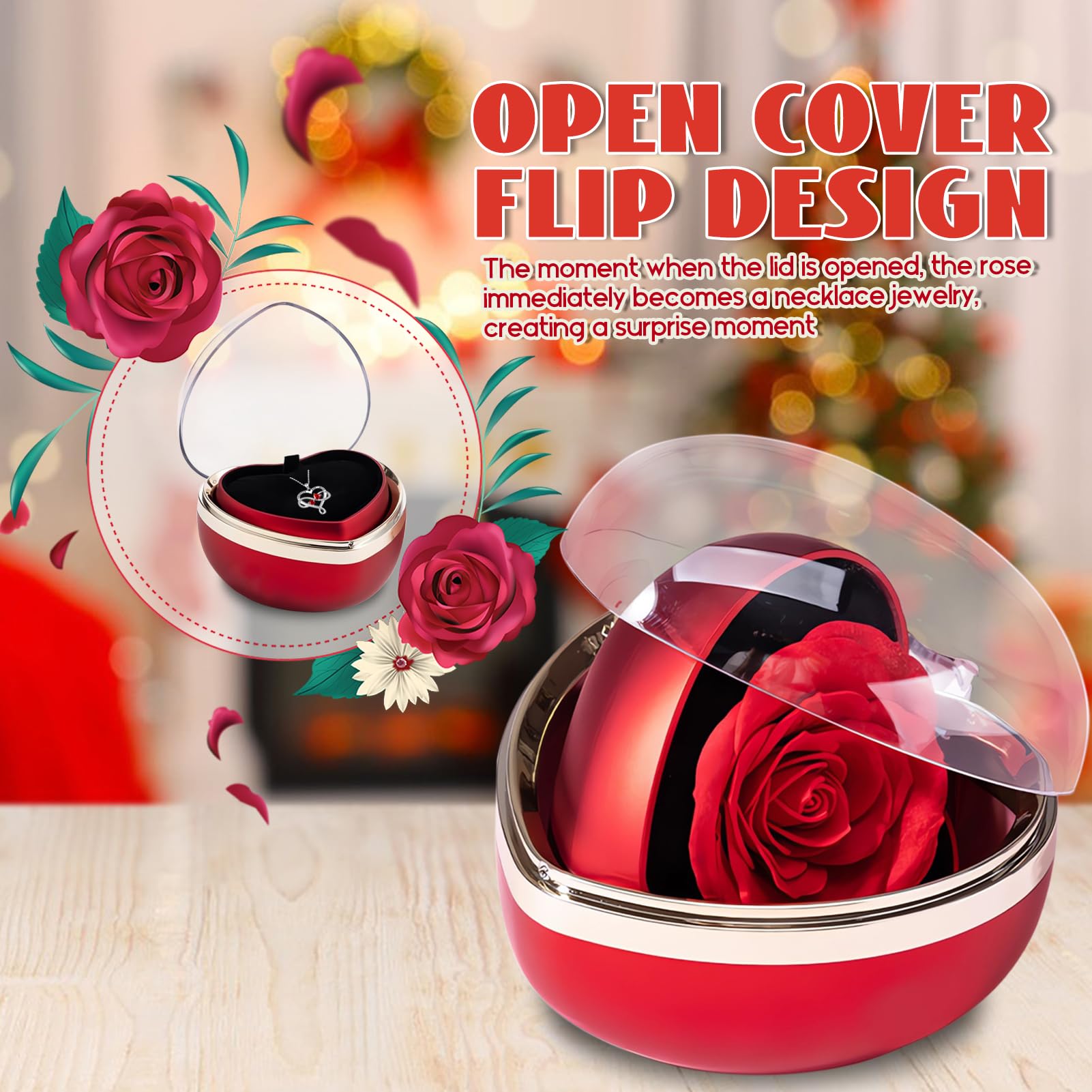 goldmiky Rosa Eterna con Collana, Rosa Stabilizzata Rossa Cofanetto,Fiori Eterni con Collana Cuori Regalo, per Idea Regalo Donne la Moglie a Natale,San Valentino,Festa della Mamma