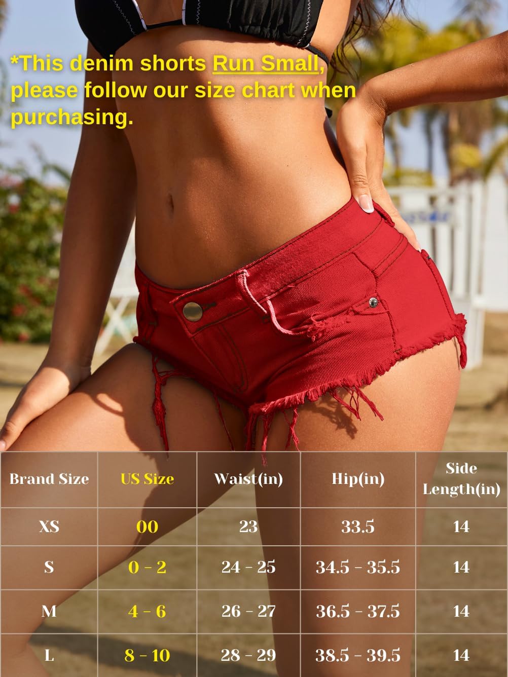 Women Sexy Cowgirl Booty Jean Shorts, Low Rise Pockets Cheeky Mini Ripped Jeans, Micro Denim Hot Pants Rave Outfits Burgundy X-Small - Image 6