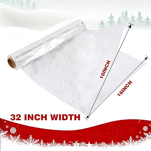 Miniatura 3 de Kolewo4ever Rollo de papel de envoltura de celofán de Navidad de 100 pies x 32 pulgadas, papel de regalo transparente con copos de nieve, bolsas de