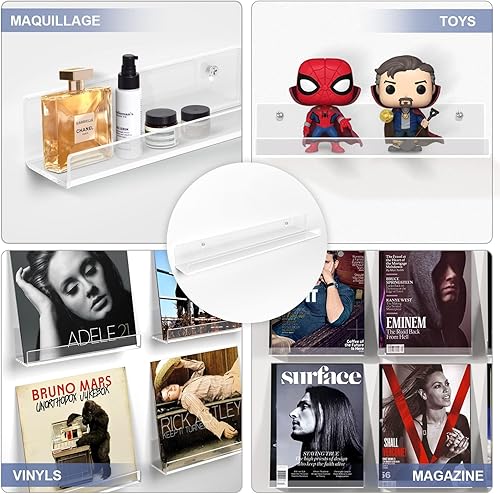 Miniatura 5 de Estante para discos de vinilo, soporte de pared, paquete de 6 soportes de discos de acrílico transparente, estantería para niños, estantes de pared