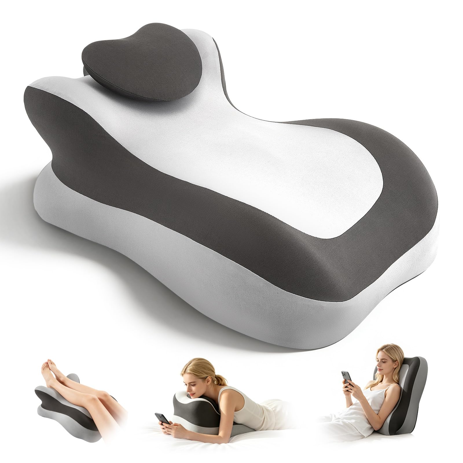 Normodic Multi-Functional Ergonomic Pillow, Bed Wedge Pillow, Memory Foam Reading Pillow, Prone Pillow with Detachable Headrest for Reading, Gaming, Leg Elevation, Lumbar Support for Home & Office