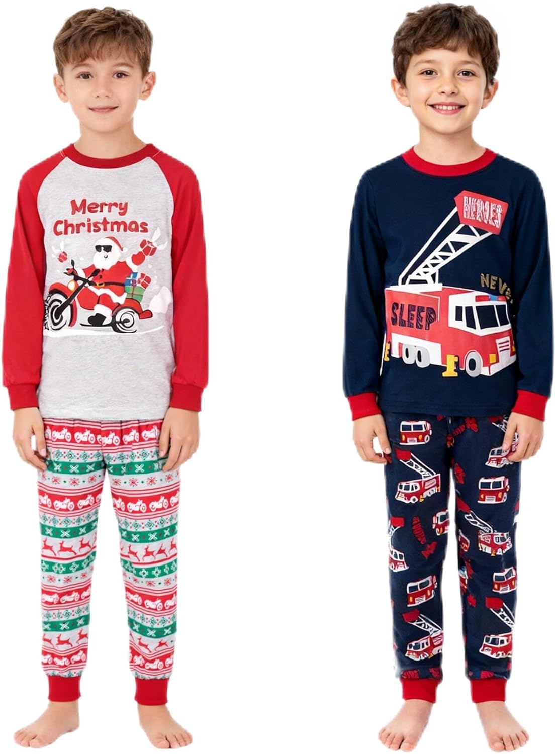 Tphon Boys Christmas Pajamas Sets 4 Pieces Kids Cotton Sleepwear Long Sleeve PJS Set for Children daily wear and Christmas