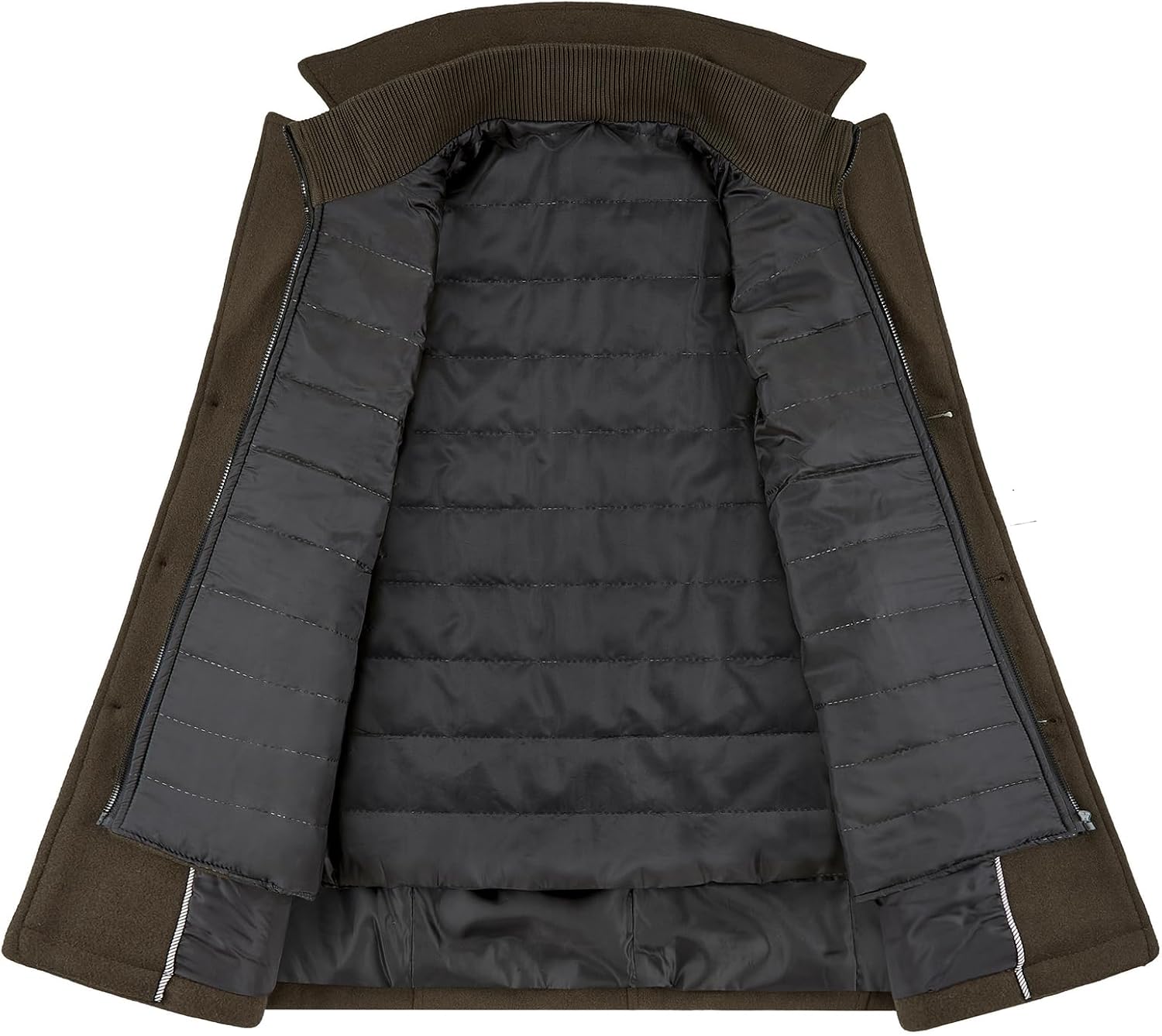 Lamgool Men's Winter Wool Coat with Removable Padded Vest 2-in-1 Winter Warm Casual Peacoat - Image 3