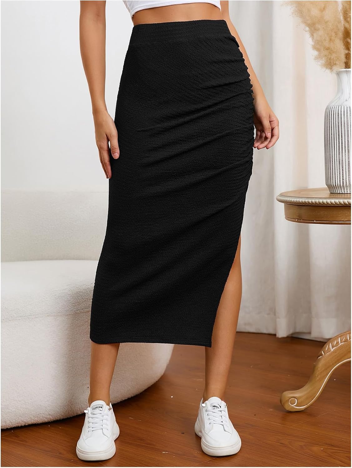 SOLY HUX Women's High Waisted Ruched Split Skirt Bodycon Pencil Going Out Long Skirts - Image 4