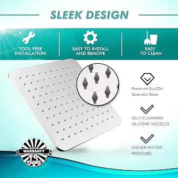 Square Rainfall Shower Head 9.8-Inch Large Overhead Fixed Rain Showerhead Full Body Coverage Stainless Steel Shower Head with Adjustable Swivel Ball Joint | G1/2 Universal Fitting | Polished Chrome
