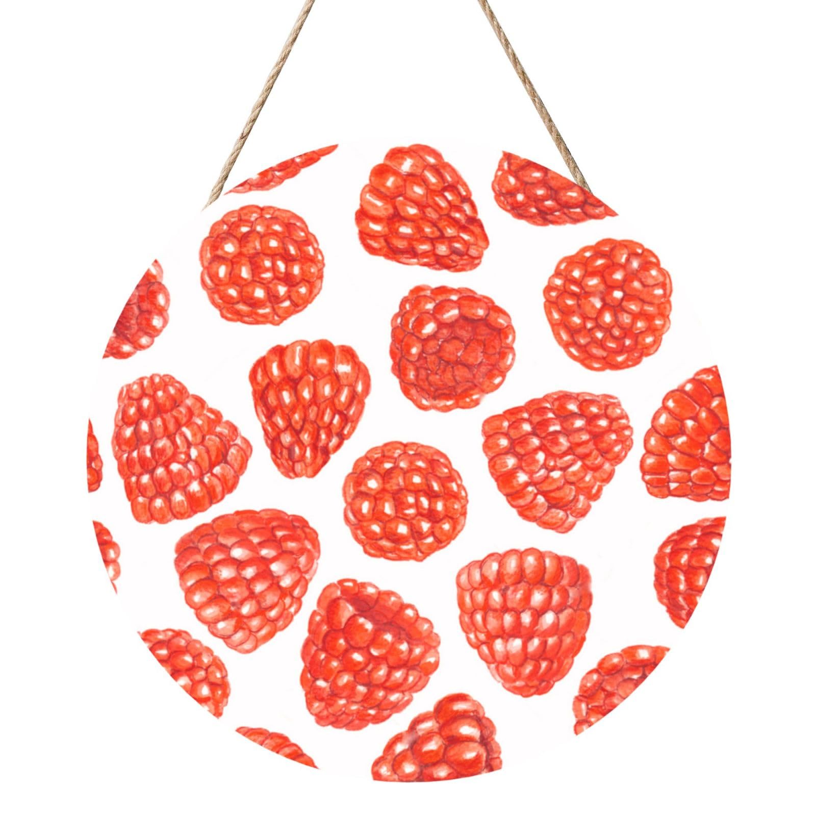 InOmak Raspberry Pattern, Round Wood Panel Painting 12 in, Wall Hanging Painting For Home