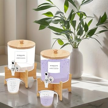 Laundry Detergent Dispenser, 88 oz / 2.5L Fabric Softener Dispenser for Laundry Room Organization, Detergent Holder with Stainless-Steel Spigot, Laundry Soap Container (2 Sets)