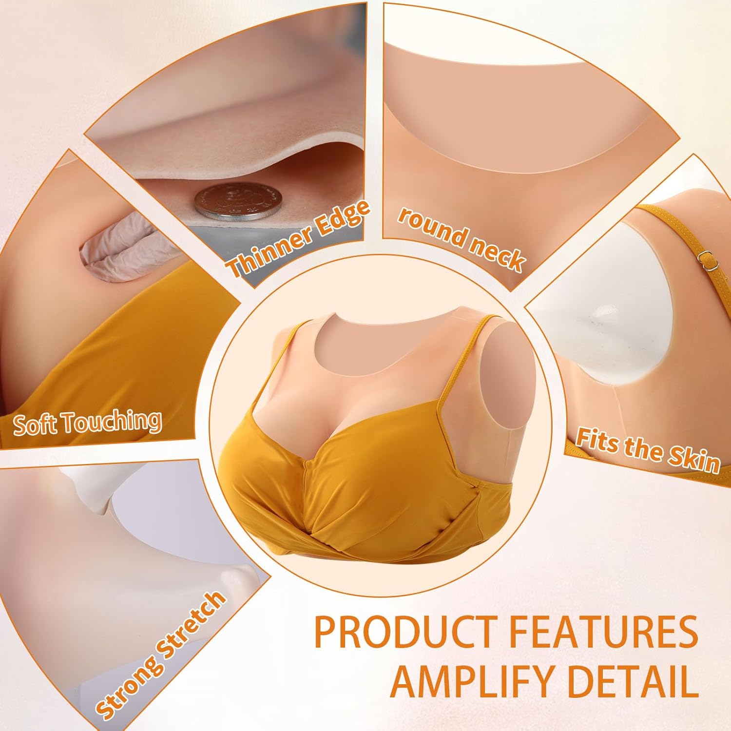 Qianbei Silicone Breastplate Low Collar Fake boobs Silicone Breast plates Crossdresser Drag Queen Cosplay