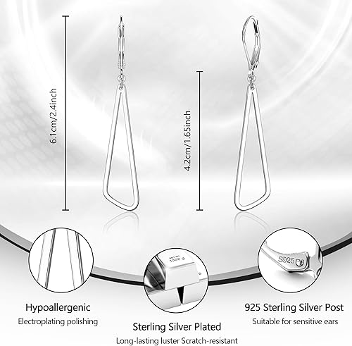 Miniatura 4 de ALEXCRAFT Aretes colgantes de plata de ley 925 para mujer, chapados en oro, largos triangulares, hipoalergénicos, modernos, aretes colgantes para