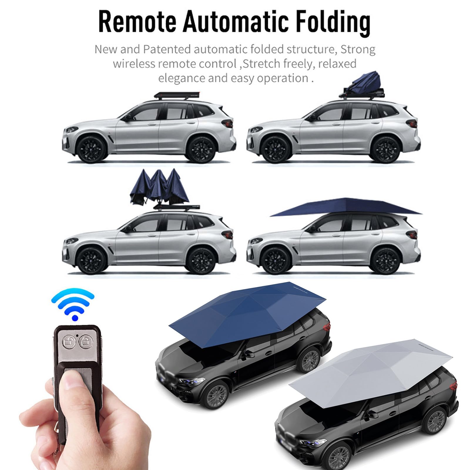 Heumbio Tienda De CampañA para Coche Totalmente AutomáTica, Cochera Plegable para Uso En El Techo del Coche, Cubierta De Toldo para Coche con ProteccióN Solar, con Control Remoto,Grey