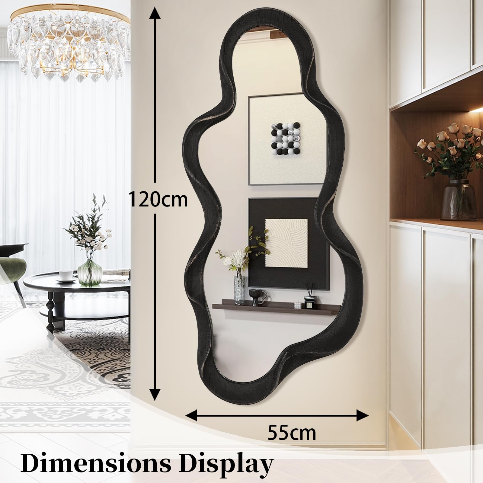 Espejo de pared asimétrico con marco de madera de nube - Espejo irregular para dormitorio, sala de estar, tocador, entrada, pasillo, espejo de pared artístico decorativo