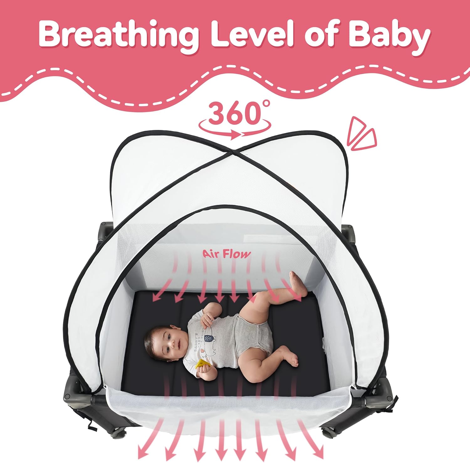 Pamo Babe Pack and Play Tent, Net Cover to Keep Baby in, Pop Up Breathable Mosquito Net
