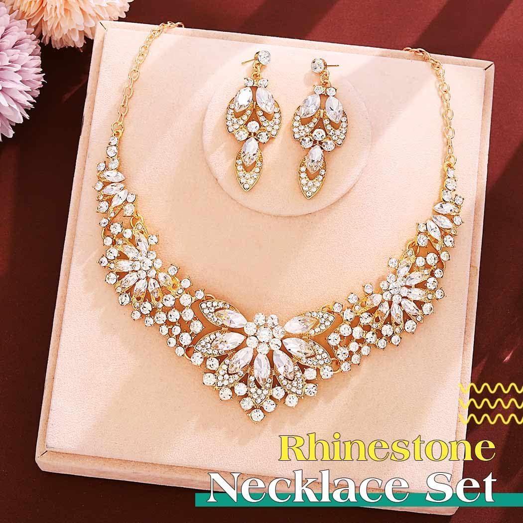 Yonamix Wedding Jewelry Sets Rhinestone Necklace and Earrings for Women