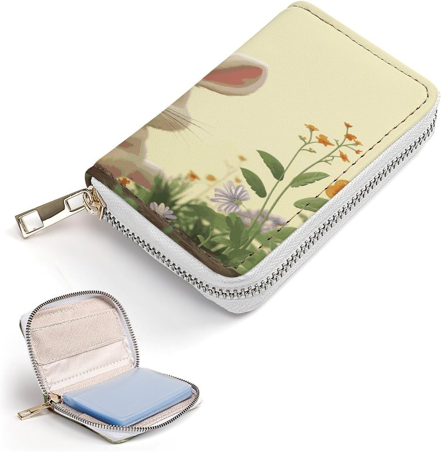 Cute Bunny Card Holder RFID Blocking,Credit Card Wallet for Women And Men,Card Case Organizer Bag with Zipper