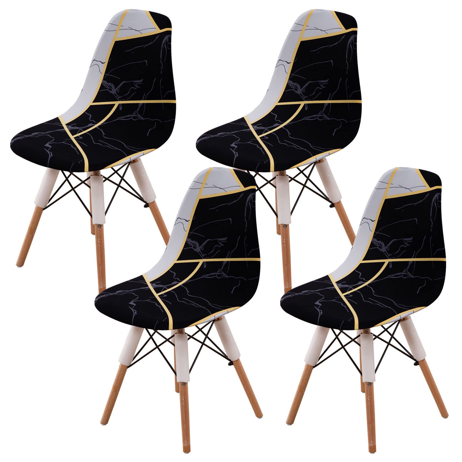 HUOLEO Dining Chair Cover Set of 4,Shell Chair Covers for Mid Century Modern Chair Printed Stretch Chair Slipcover Washable Side Chairs Lounge Armless Chair Protector-I-Set of 4