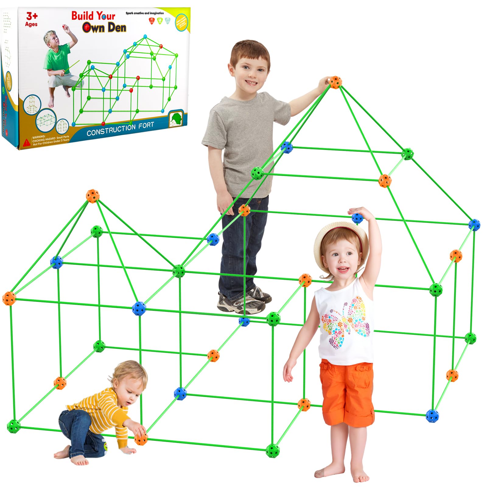 Fort Building Kit for Kids, 155 Pcs Creative STEM Building Toys, Educational Learning Toy Gift for 3 4 5 6 7 8 9+ Years Old Boys and Girls, Ultimate Creative Set for Castles, Play Tent Indoor Outdoor