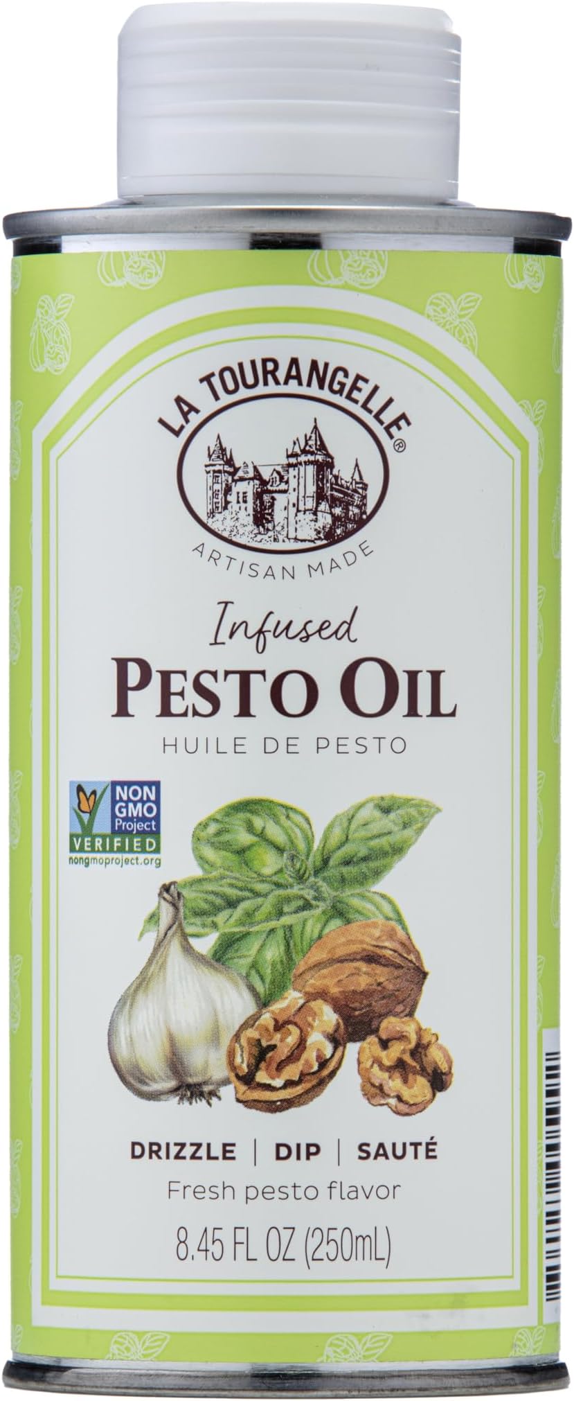 Pesto Infused Oil, Drizzle onto Pasta and Salads, Whisk in Seasonings for Easy Dipping Sauce, Vinaigrette, or Marinade, 8.45 fl oz