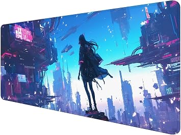 31.5x11.8inch Large Gaming Mouse Pad Cyberpunk, Mousepad Girl Desk Mat with Non-Slip Rubber Base, PC Desk Pad Mat Extended Contour Stitched Edges, Waterproof Mouse Pads for Home Office Desk Decor Q-0