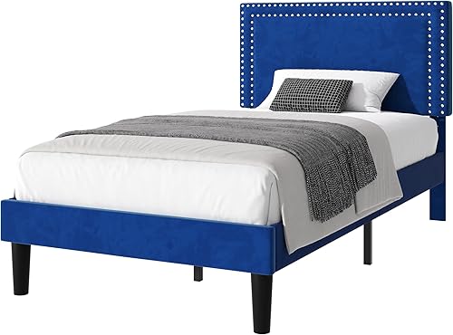 Miniatura 256 de VECELO Base de cama de tamaño matrimonial con cabecera tapizada ajustable, plataforma de listones de madera, diseño sin ruido, fácil montaje Negro