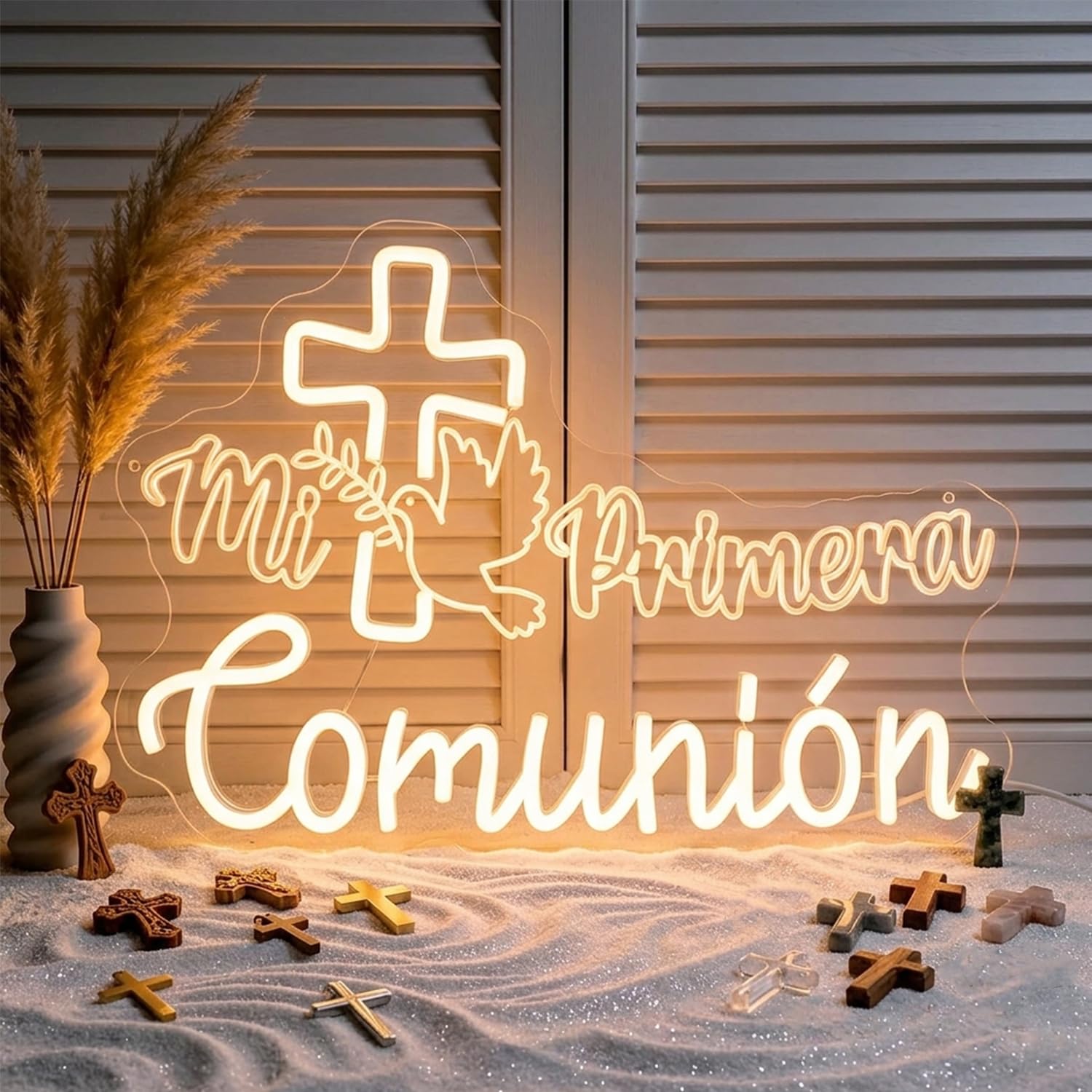 Insegna al neon con scritta "Mi Primera Comunion", per la Prima