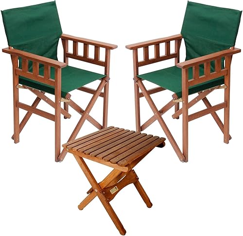 BYER OF MAINE, Paquete de campaña Pangean, mesa plegable de madera y sillas Campagin, color verde