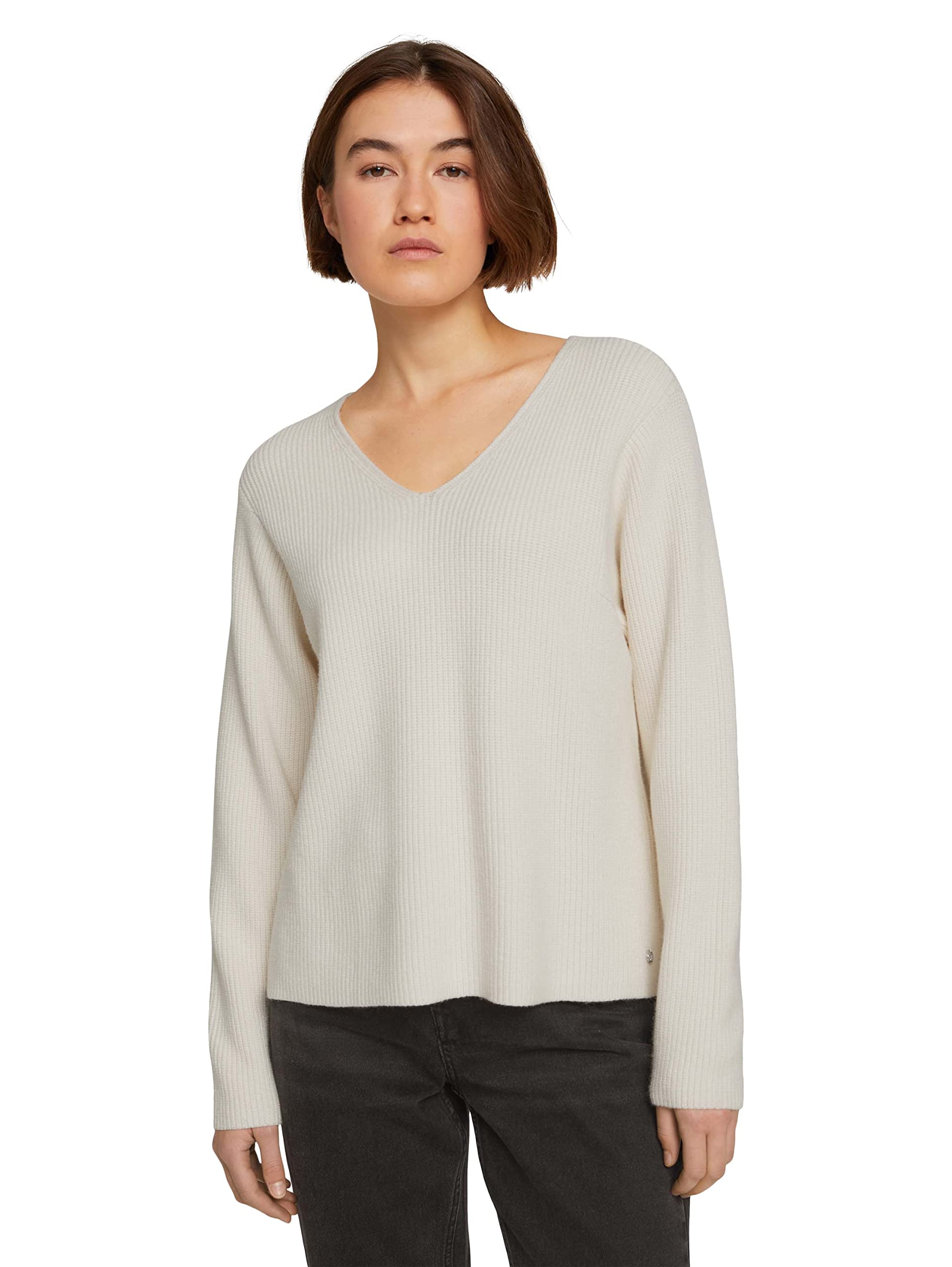 Tom Tailor Denim Ladies Knitted Jumper with Structure 1030001, 10348 - Gardenia White, Medium