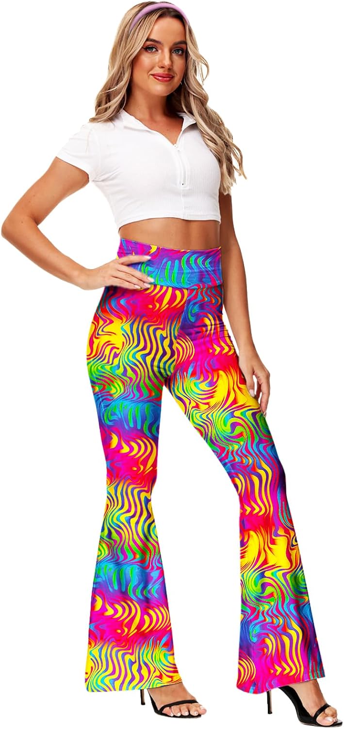 Deerose Women's High Waist Stretch Bell Bottom Slim-Fit Flare Leg Hippie Pants