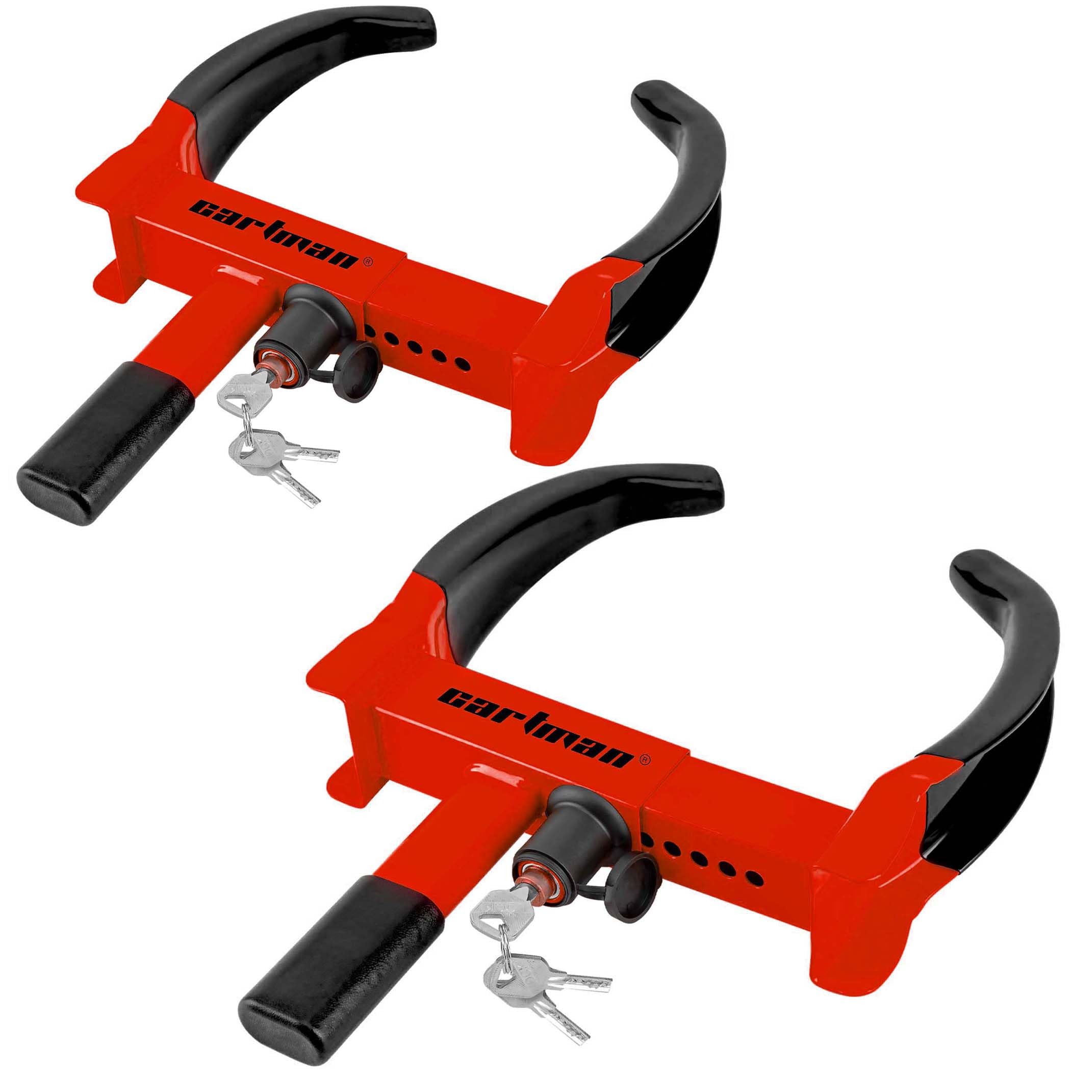 CARTMAN 2 Packs Heavy Duty Trailer Wheel Clamp, Red/Black Universal Security Tire Lock, Adjustable Anti Theft Lock for Trailers SUV Boats ATVs Motorcycles Golf Cart, 6 Alike Keys