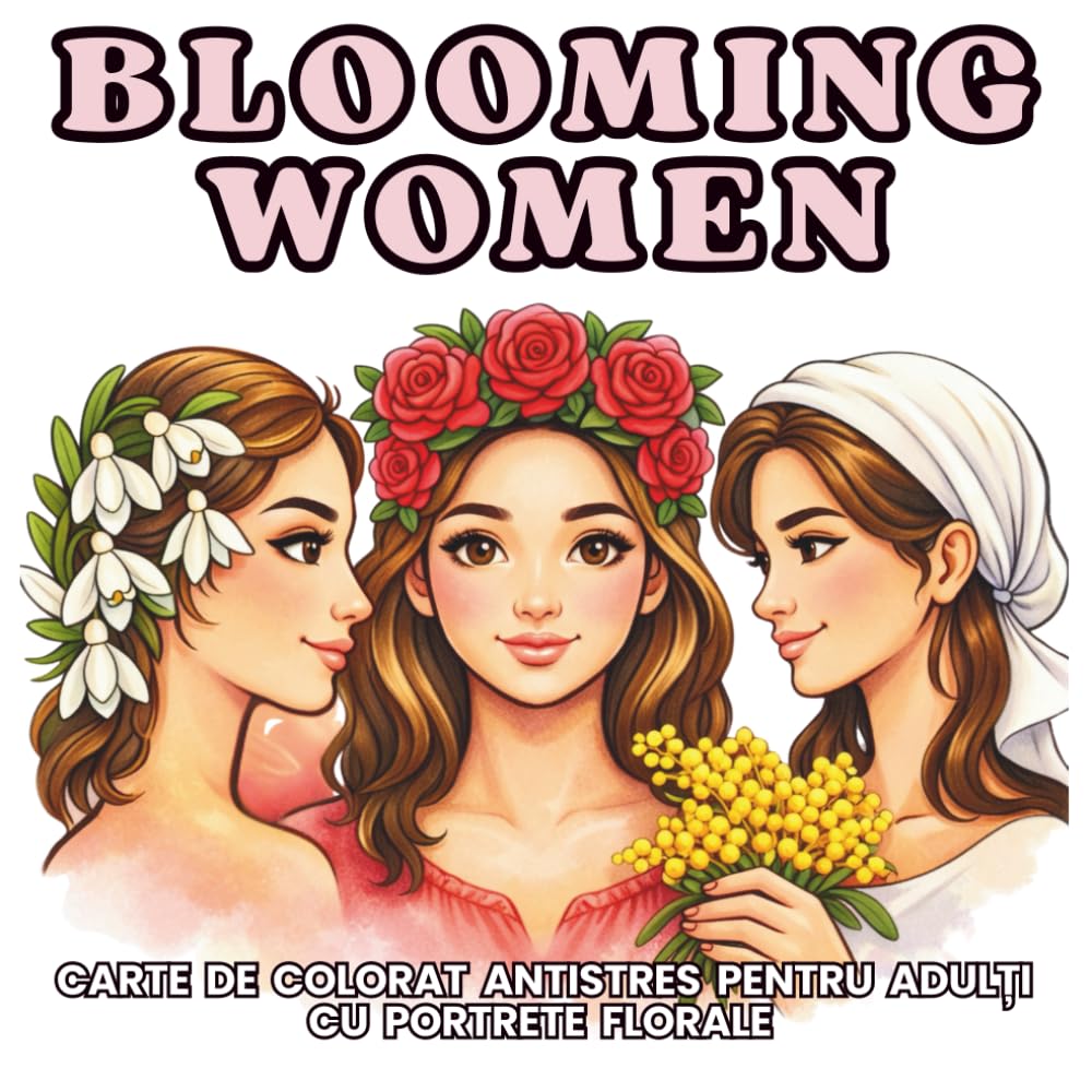Blooming Women: Carte de colorat antistres pentru adulți cu portrete florale – relaxare, mindfulness și creativitate