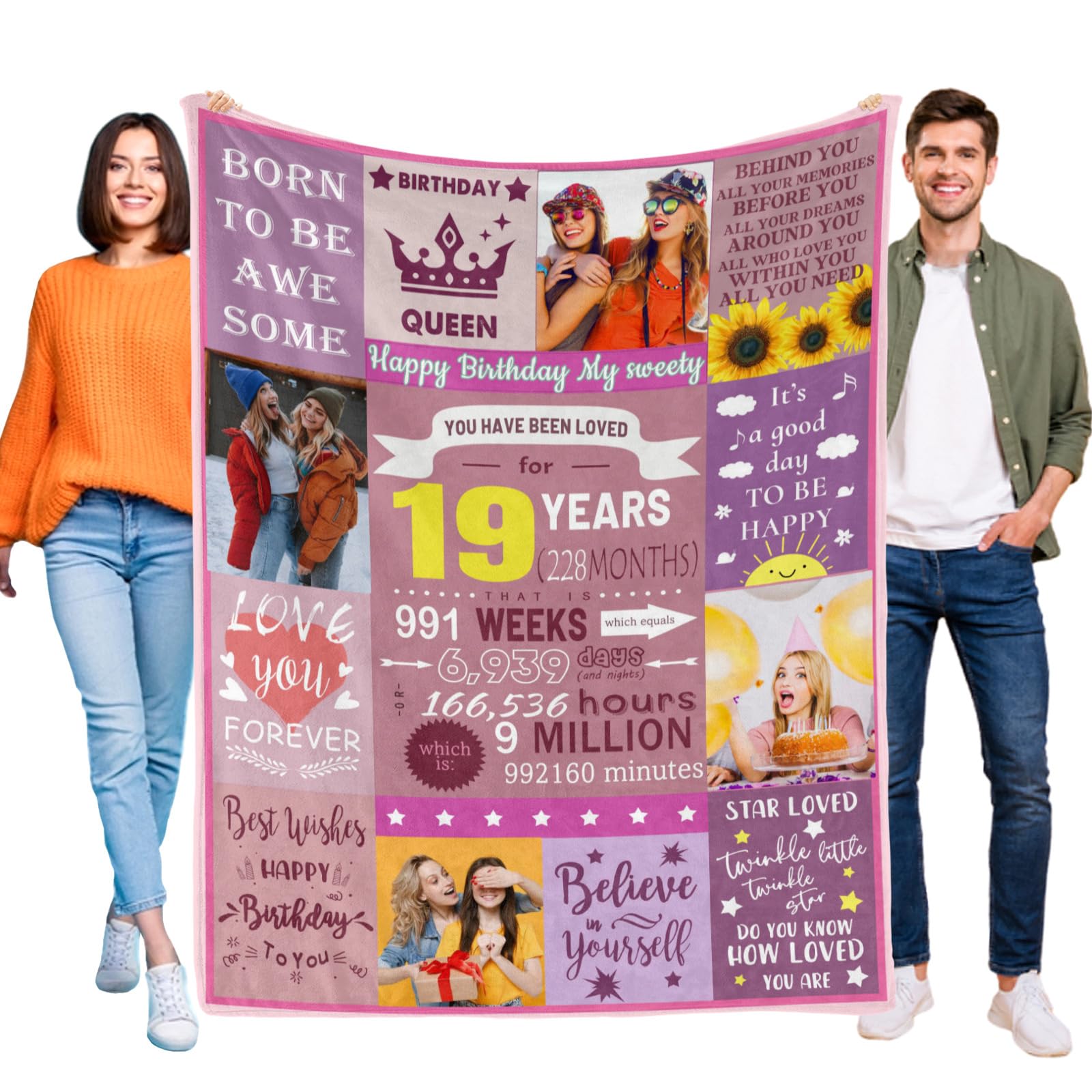 Kendt Personalised 19th Birthday Gifts for Girls, Custom 19th Birthday Blanket with Photos,19 Year Old Gifts for Daugther,Sister,Niece,Besties,19th Birthday Presents,19th Birthday Decorations