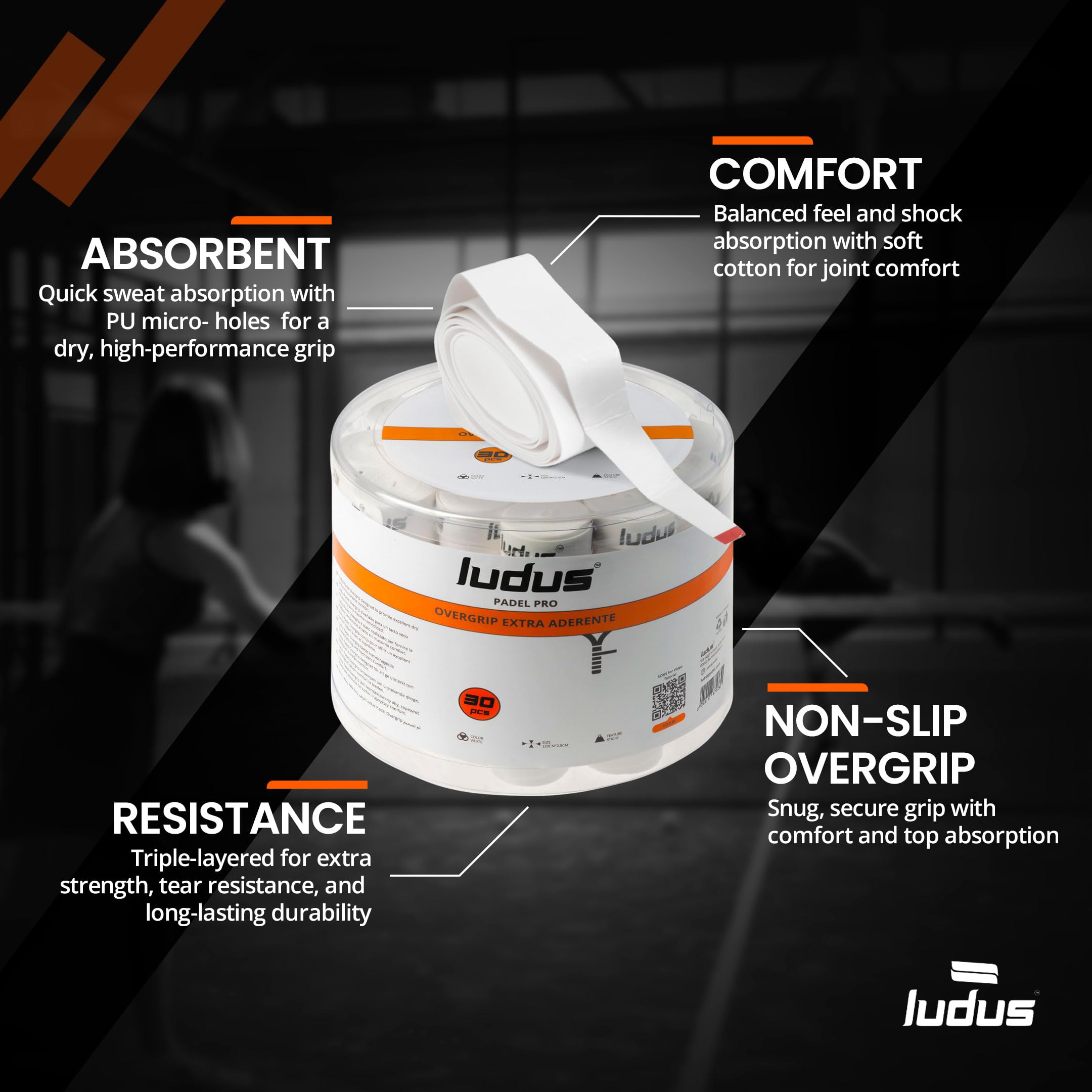 Ludus™ Overgrip Professionale Padel Extra Grip Appiccicoso | Impugnatura Antiscivolo e Assorbe Sudore | Set 4-6-12-30-60 Pezzi | Migliora Presa e Comfort per Racchette Padel Tennis