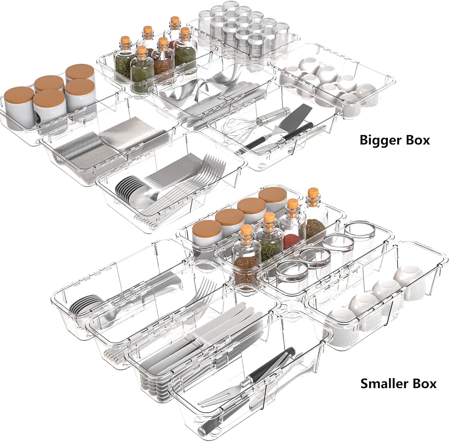 15 Pcs Extendable Clear Drawer Organizer Set,Adjustable Vanity Storage Box, 2-Size Desk Drawer Divider Organizer Trays, Storage Bin for Makeup, Cosmetic,Gadgets for Bathroom Bedroom Kitchen Office