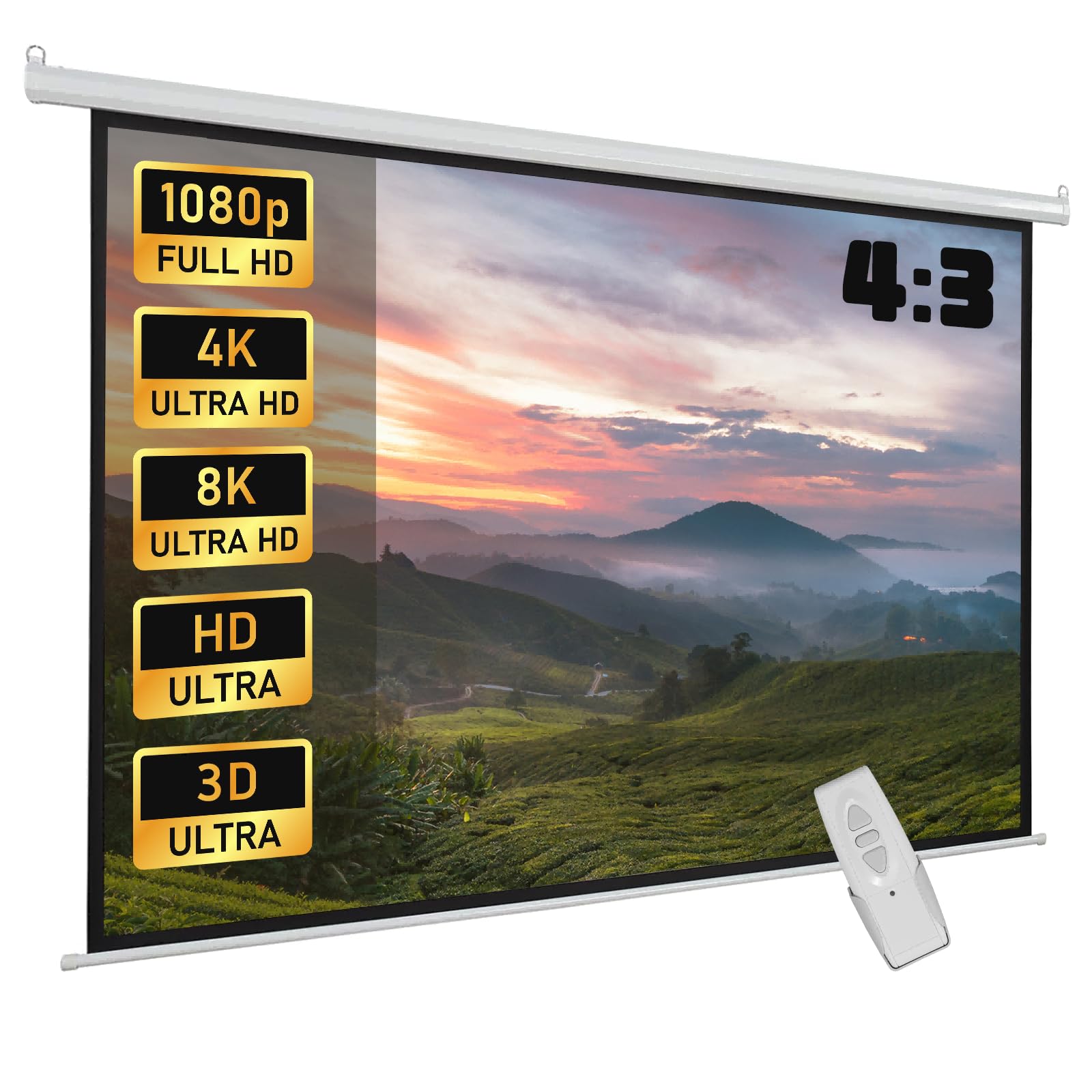 Fabulcozy Schermo di Proiezione Motorizzato, Avvolgibile e a Scomparsa da 84 Pollici Formati 4:3 Bianco per Proiettore 171x130cm