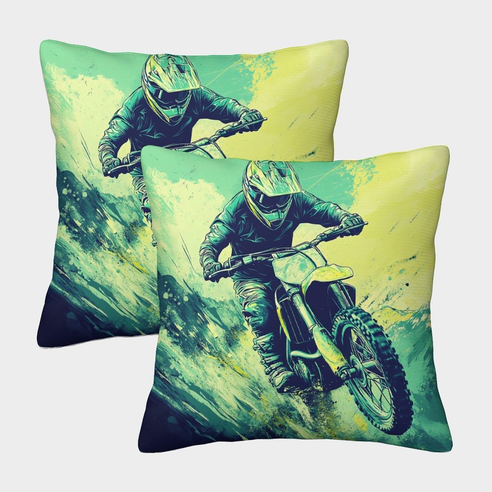 kaiyun 2 Pack Motocross Mountains Pillow Case Home Decoration Sofa Cushion Cover 45x45cm