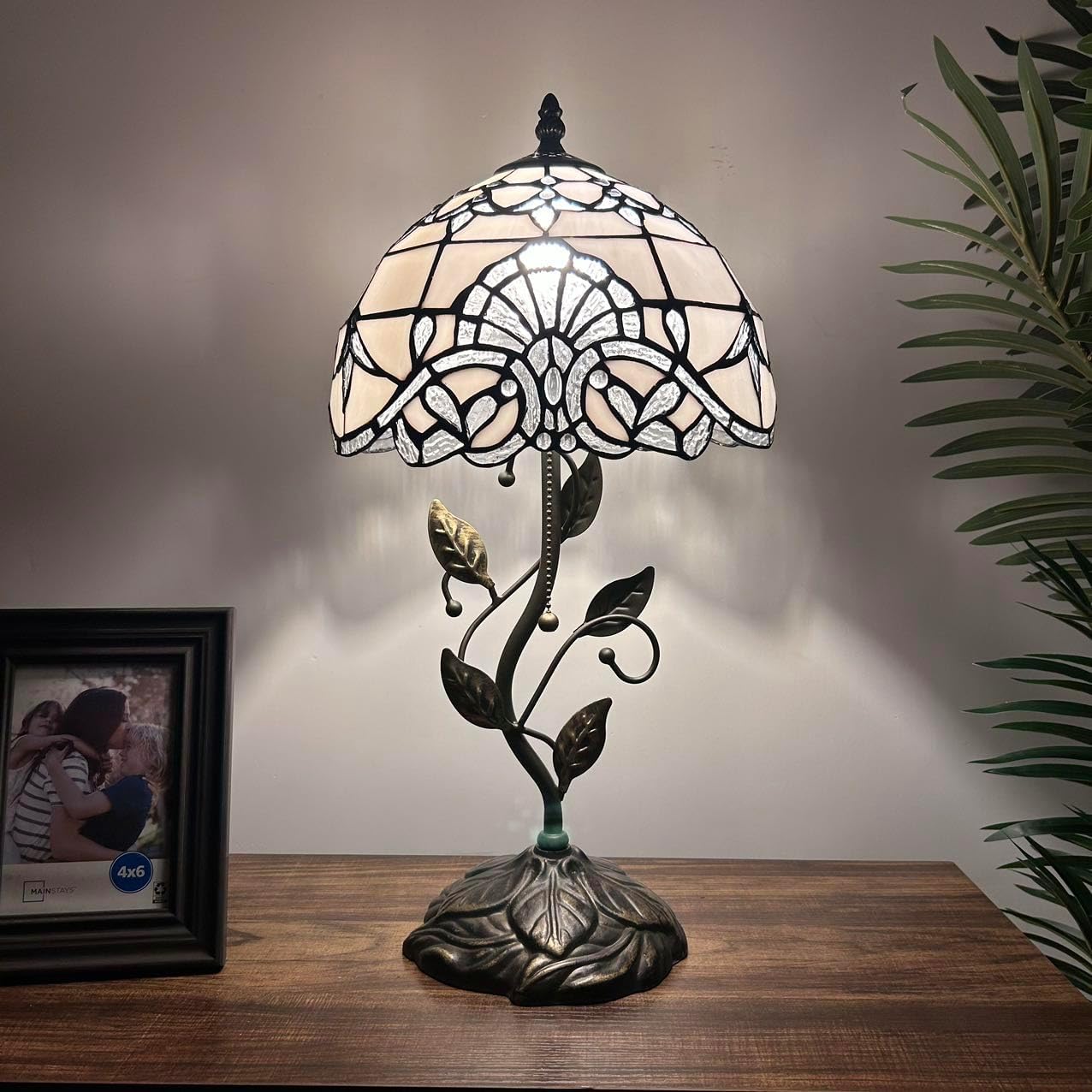 Similar White Stained Glass Table Lamp Baroque Style Lavender Included LED Bulb for Living Room Bedroom Bedside 10\" W*10\" D*20\" H