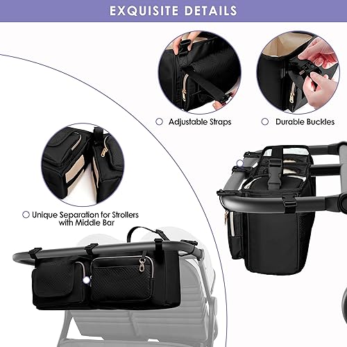 Miniatura 5 de Prokva Organizador de cochecito doble Compabitle con BOB Duallie y Baby Jogger City Mini GT2 Cochecito doble, organizador de cochecito doble con
