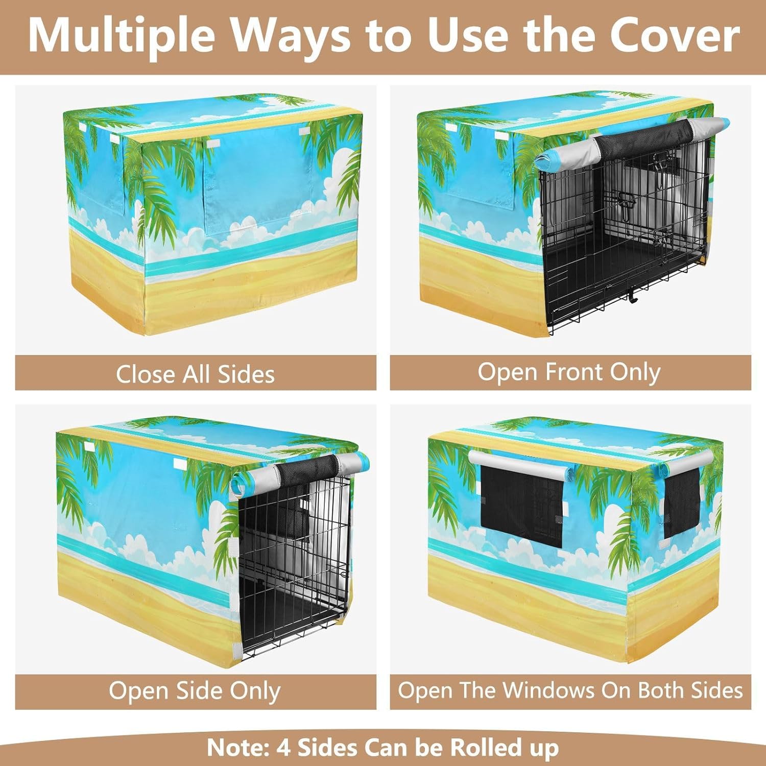 Summer Beach Fresh Blue Dog Crate Cover Wind-Resistant, S-XL UV-Resistant Crate Cover for Pet Owners, X-Large