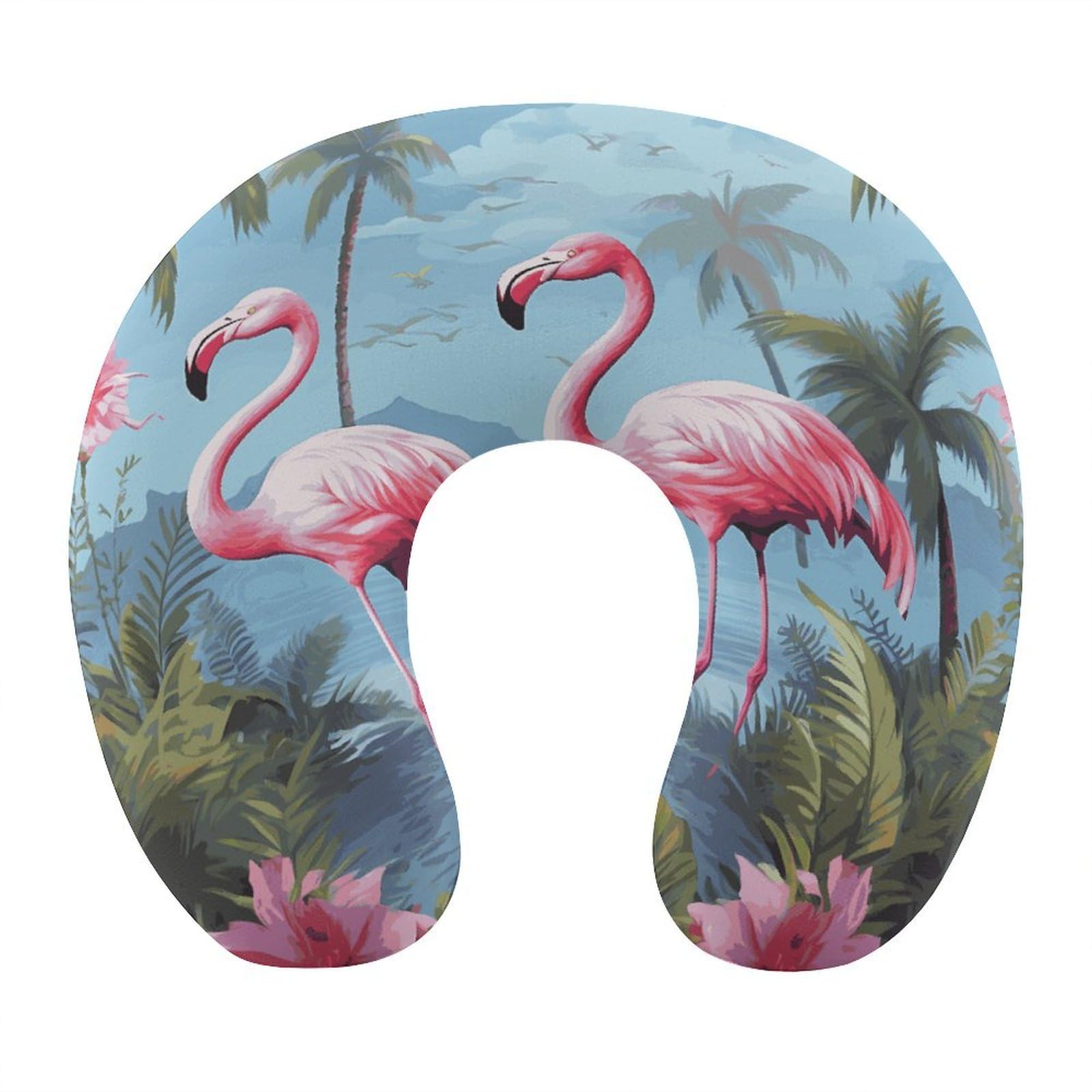 FekiLoot Tropical Flamingos Travel Pillow,U Shaped Office Napping Pillow Support Neck and Head Comfortable Travel Neck Pillow U Shape Sleeping Essentials for Long Haul Flights