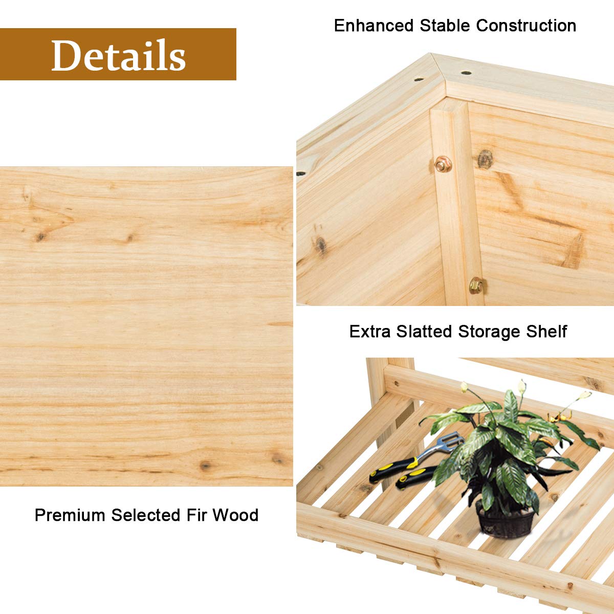 GOPLUS Huerto Urbano de Flores, Maceta de Cultivo de Madera de Abeto con Estante & Gran Superficie, Cama Elevada para Verduras y Flores, Jardinera para Balcón Patio Exterior, 92 x 41 x 81 cm
