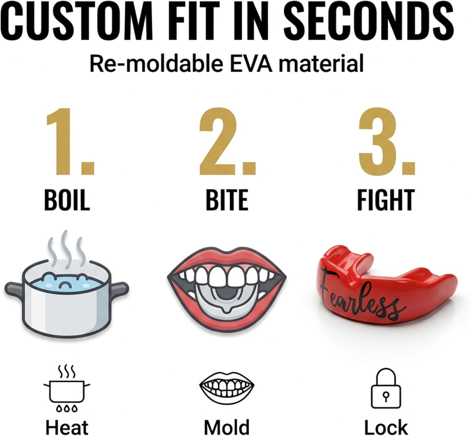 Shurfit Premium Mouth Guard for Sports - Boxing MMA Wrestling Football Mouthguard for Adults Youth Kids | Boil and Bite Moldable Mouthpiece for Braces Basketball Lacrosse Hockey (Fearless)