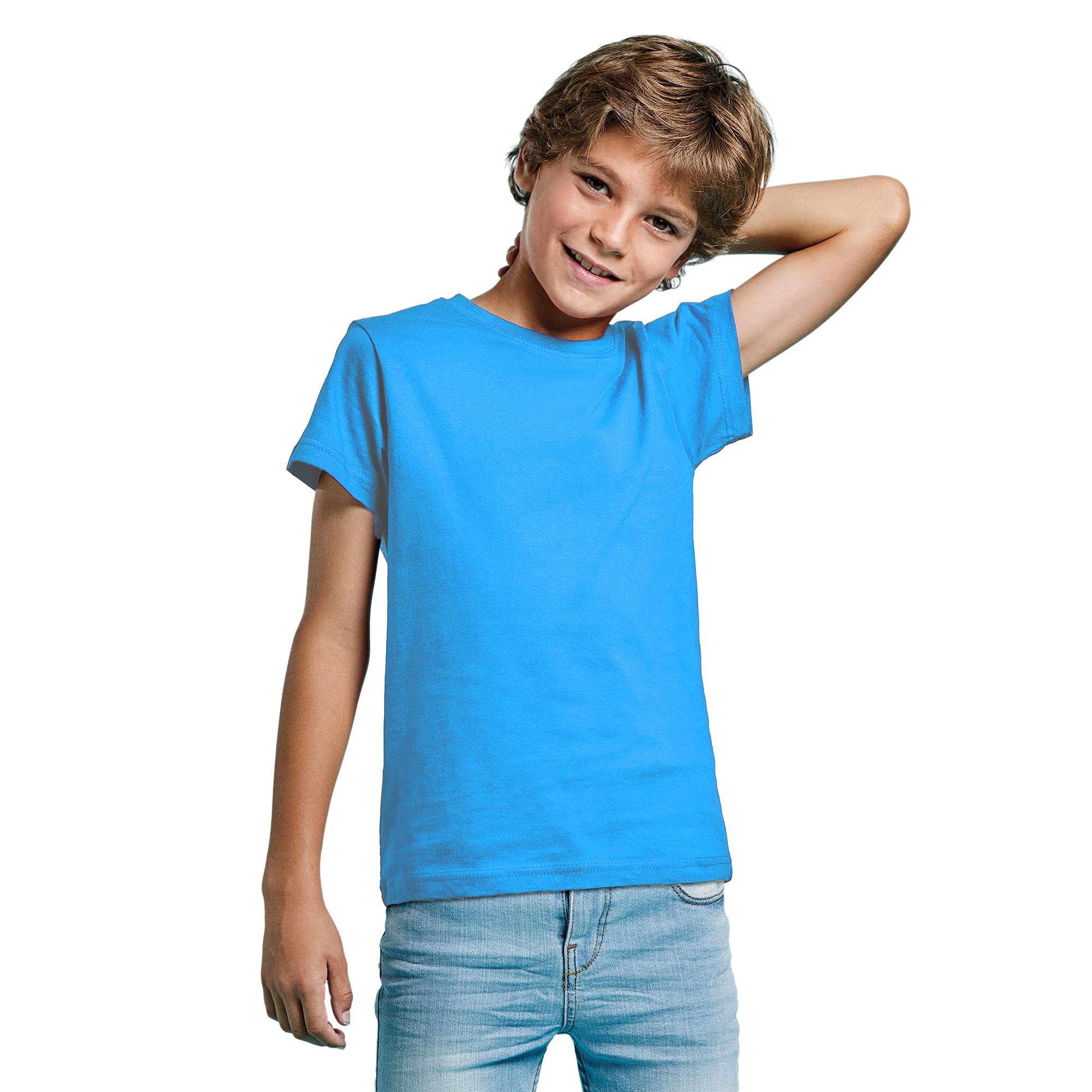 Camiseta de Colores Manga Corta 100% Algodón para niños - Camiseta Unisex Cuello Redondo, cómoda, Suave, Lisa y Elegante — view 10
