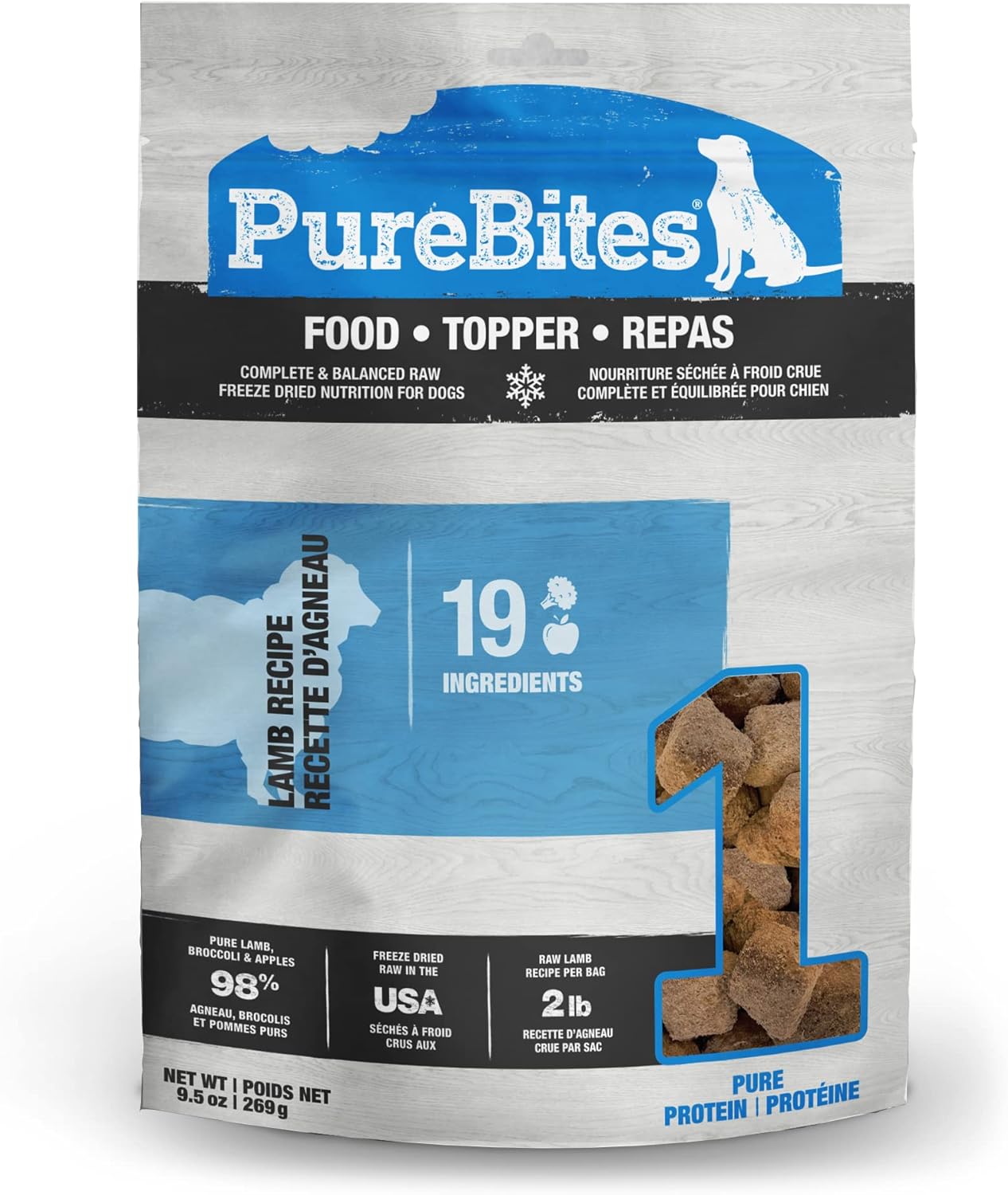 PureBites Lamb Freeze Dried Dog Food, 19 Ingredients, Made in USA, 9.5oz