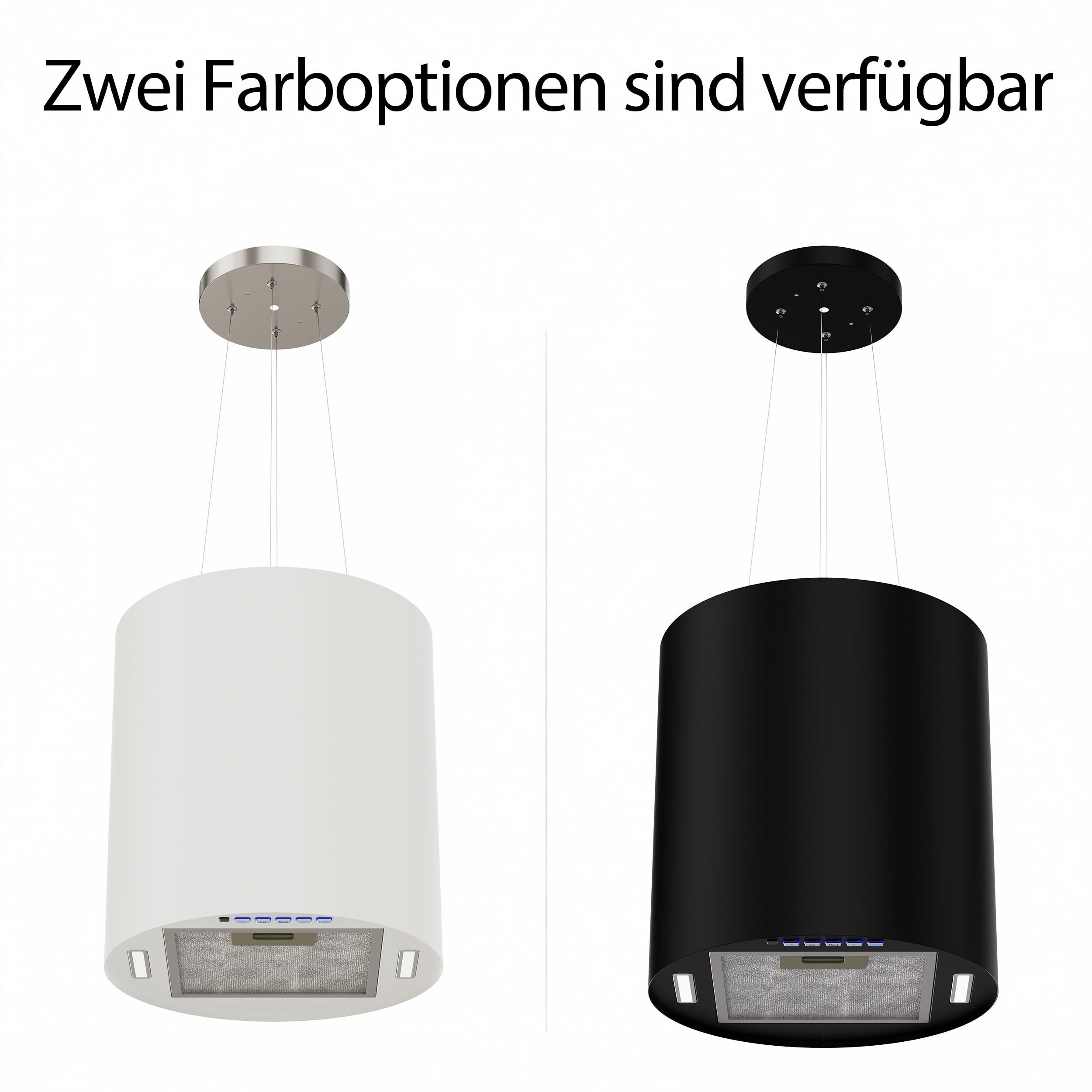 FIREGAS Insel-Dunstabzugshaube, freihängend, 650 m³/h, Abluft/Umluft, 3 Stufen, Schwarz