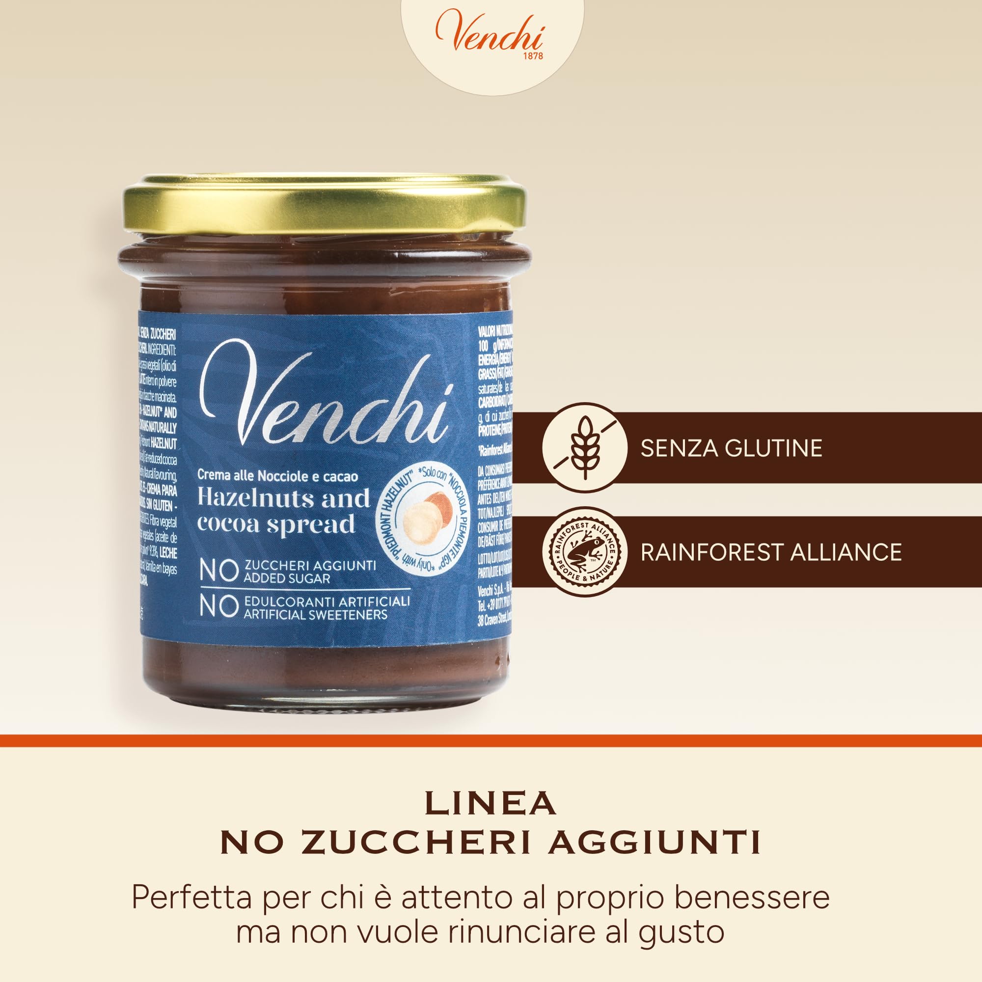 Venchi - Crema Spalmabile Cacao e Nocciola NO Zuccheri Aggiunti, 200 g - NO Edulcoranti Artificiali - Con "Nocciola Piemonte IGP" - Senza Glutine - 4