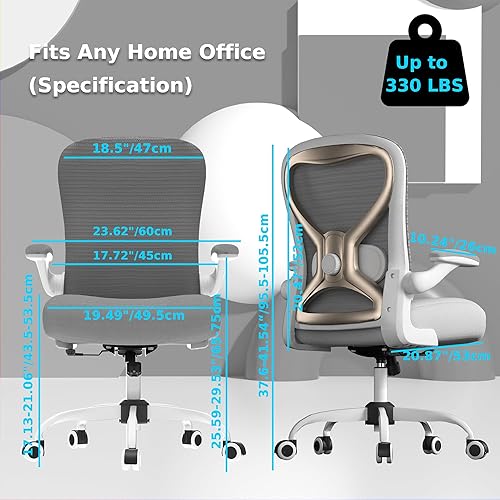 Miniatura 7 de Silla de escritorio de oficina con soporte lumbar ergonómico, cojín de asiento extra grueso, brazos abatibles, respaldo de malla transpirable, silla