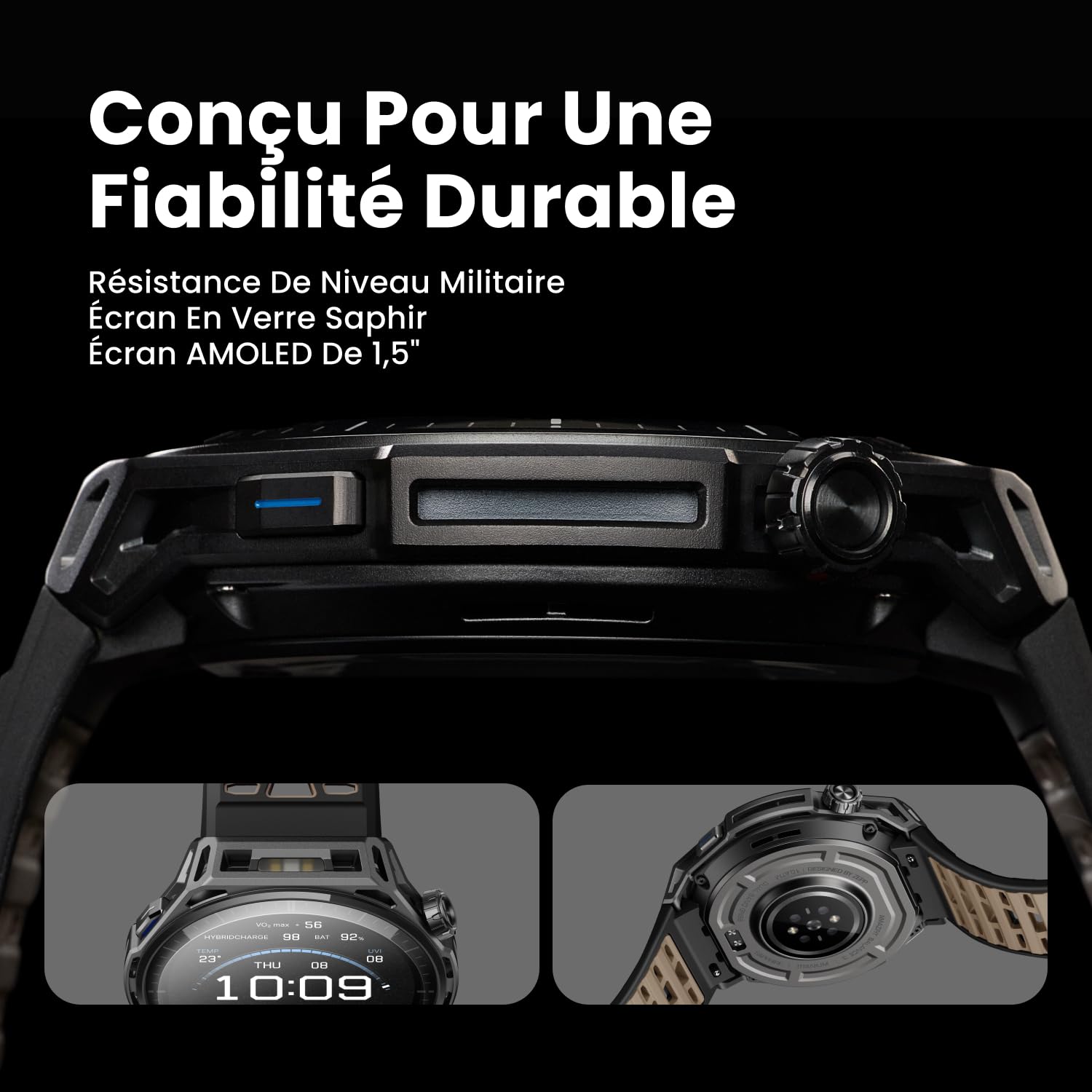 Amazfit Balance 3 Montre connectée GPS 48 mm, écran AMOLED 1,5" avec Verre Saphir, NFC, Batterie 21 Jours, Lampe Torche, 64 Go Stockage, Cartes, HYROX, pour Android et iPhone, Acier Inoxydable